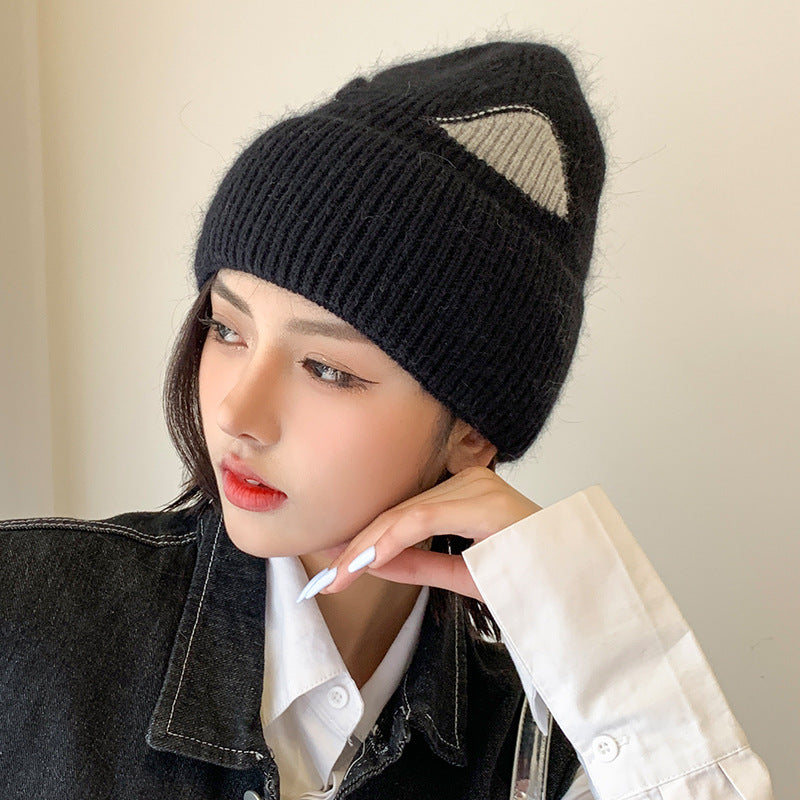 Cat Ears Woolen Knitted Hat Women's Spring And Autumn Winter Korean Style