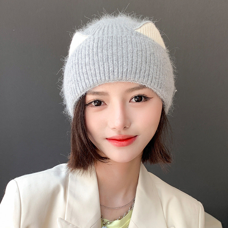 Cat Ears Woolen Knitted Hat Women's Spring And Autumn Winter Korean Style