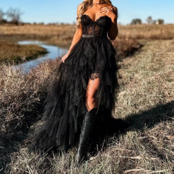 Versatile Solid Color Casual Summer New Mesh Dress Women